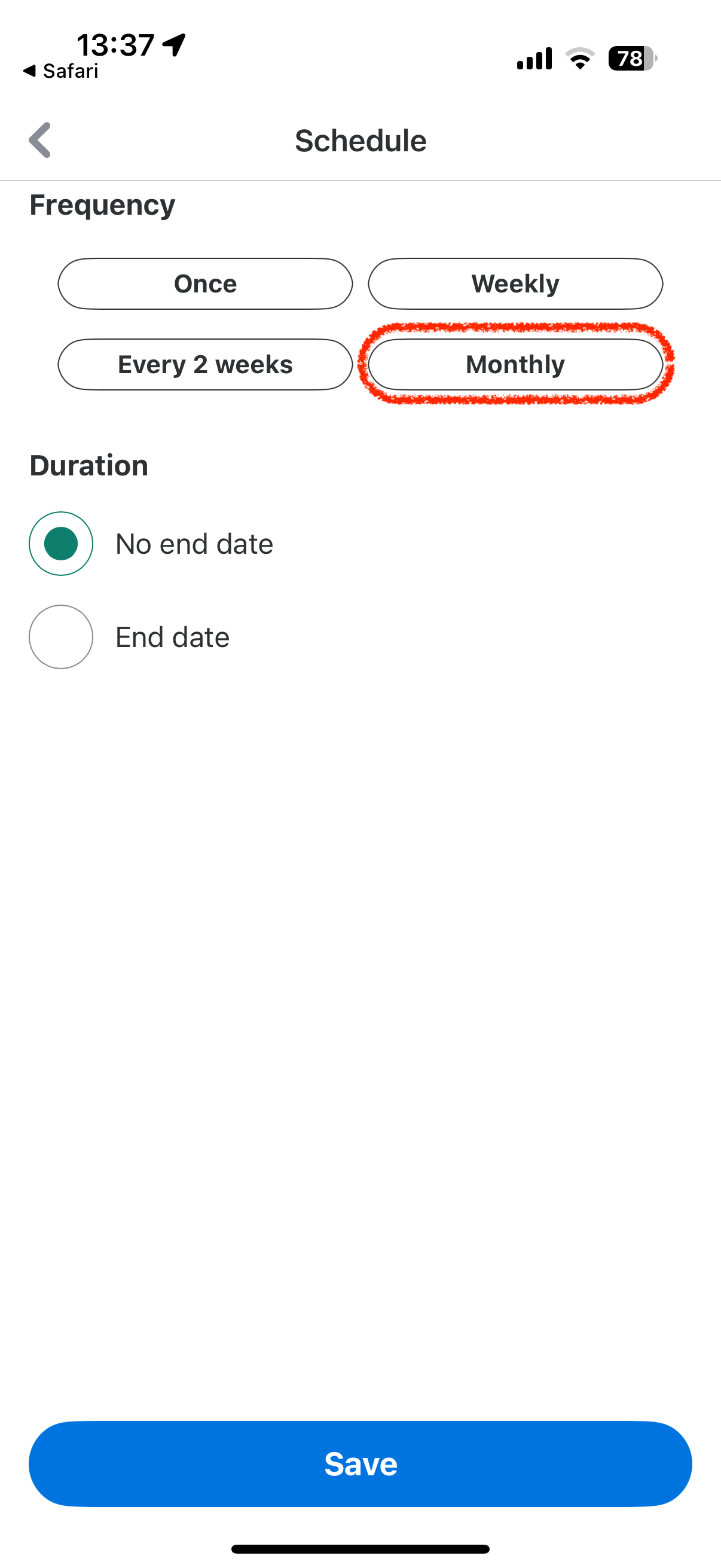 Venmo frequency options