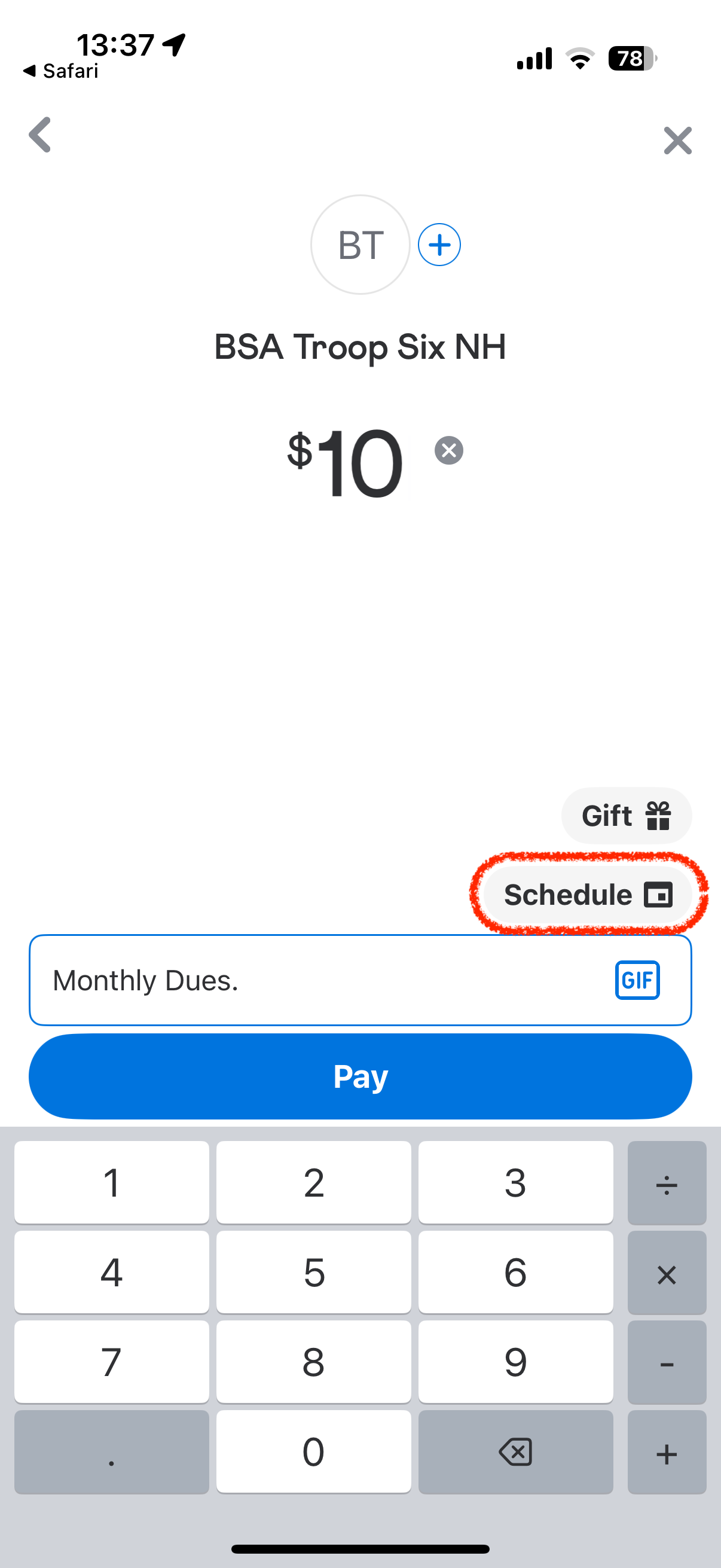 Venmo schedule button